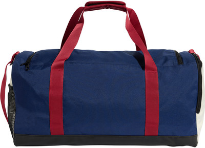 Dunkelblaue Sporttasche mit roten Trägern und schwarzem Boden. Dunkelblaue Sporttasche mit roten Trägern und schwarzem Boden.