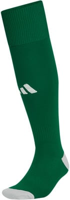 Grüner Sportsocken mit weißem Adidas-Logo und grauem Fersenbereich.