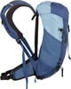 Ein blauer Wanderrucksack mit gepolsterten Schultergurten und Hüftgurt.