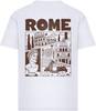 Weißes T-Shirt mit braunem Aufdruck von Rom, dem Kolosseum und einer Vespa.