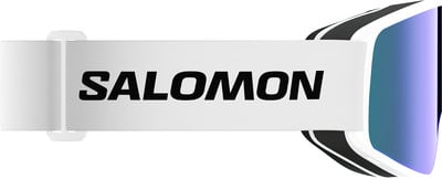 Salomon Skibrille mit weißem Band und verspiegelter Linse. Salomon Skibrille mit weißem Band und verspiegelter Linse.