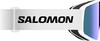 Salomon Skibrille mit weißem Band und verspiegelter Linse.