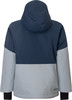 Rückansicht einer blau-grauen Kapuzenjacke mit SCOTT-Logo.