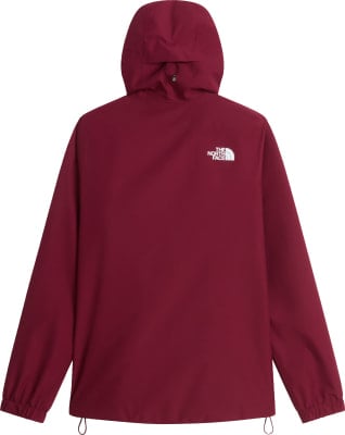 Rückansicht einer dunkelroten The North Face Jacke mit Kapuze. Rückansicht einer dunkelroten The North Face Jacke mit Kapuze.