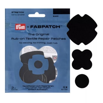 Schwarze Textil-Reparatursflicken zum Aufkleben ohne Nähen.
