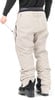 Rückansicht einer hellbeigen Skihose mit schwarzen Stiefeln.