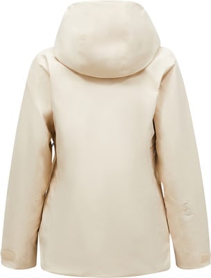 Rückansicht einer beigen Damenjacke mit Kapuze und HPE-Logo. Rückansicht einer beigen Damenjacke mit Kapuze und HPE-Logo.
