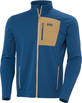 Blaue Herrenjacke mit beigen Details und HH-Logo.