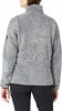 Grauer Damen-Fleecejacke mit hohem Kragen und Logo am Ärmel.