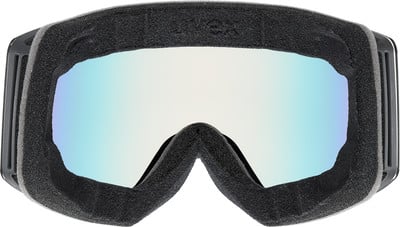 Skibrille mit schwarzem Schaumstoffrahmen und verspiegelter Linse. Skibrille mit schwarzem Schaumstoffrahmen und verspiegelter Linse.
