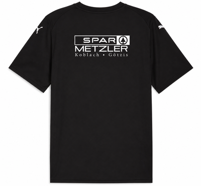 Schwarzes T-Shirt mit SPAR METZLER Logo und Aufschrift Koblach · Götzis.
