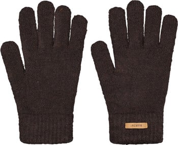 Braune Strickhandschuhe mit Lederdetail von Barts.
