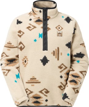 Beige Fleece Pullover mit Reißverschluss und Ethno-Muster.
