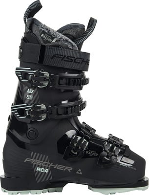 Schwarzer Fischer RC4 Skischuh mit Schnallen und Riemen für Damen. Schwarzer Fischer RC4 Skischuh mit Schnallen und Riemen für Damen.