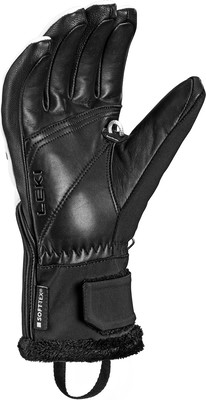 Schwarze Leder-Skihandschuh mit weißer Paspel und Leki-Logo. Schwarze Leder-Skihandschuh mit weißer Paspel und Leki-Logo.
