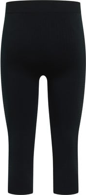 Schwarze gerippte 3/4-Leggings mit hohem Bund. Schwarze gerippte 3/4-Leggings mit hohem Bund.