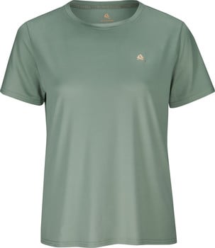 Grünes T-Shirt mit kurzen Ärmeln und Logo auf der Brust.