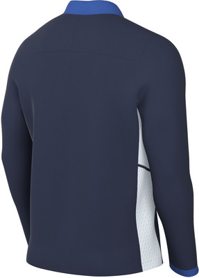 Rückansicht einer dunkelblauen Jacke mit weißen Mesh-Einsätzen an den Seiten. Rückansicht einer dunkelblauen Jacke mit weißen Mesh-Einsätzen an den Seiten.