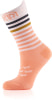Orangefarbener Socken mit Streifen und Logo, mit rutschfesten Elementen.