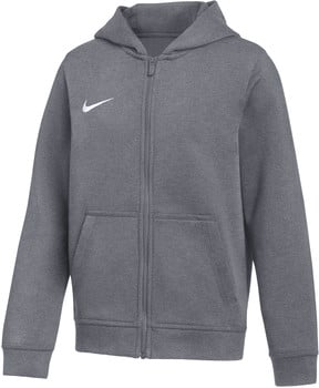 Grauer Kapuzenpullover mit weißem Nike-Logo auf der linken Brust.