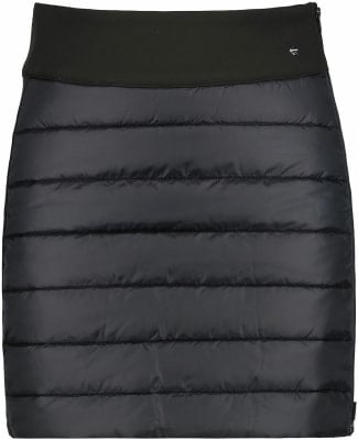 Schwarzer gesteppter Minirock mit schwarzem Bund und Markenlogo. Schwarzer gesteppter Minirock mit schwarzem Bund und Markenlogo.
