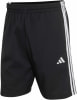 Schwarze Adidas Shorts mit weißen Streifen und Logo.