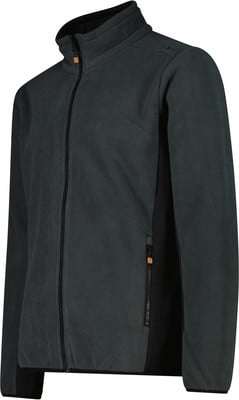 Dunkelgraue Fleecejacke mit Reißverschluss und schwarzen Seitenpaneelen. Dunkelgraue Fleecejacke mit Reißverschluss und schwarzen Seitenpaneelen.