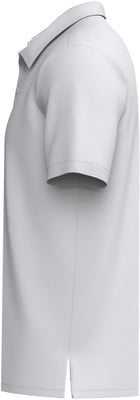 Ein weißes Poloshirt von der Seite mit kurzen Ärmeln und Kragen. Ein weißes Poloshirt von der Seite mit kurzen Ärmeln und Kragen.