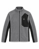 Graue Fleecejacke mit Reißverschluss, schwarzen Einsätzen und Spyder-Logo.