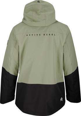 Grüne Jacke mit schwarzem unteren Teil und Active Rebel Logo. Grüne Jacke mit schwarzem unteren Teil und Active Rebel Logo.