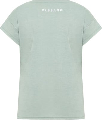 Hellgrünes T-Shirt mit kurzen Ärmeln und Logo auf dem Rücken.