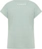 Hellgrünes T-Shirt mit kurzen Ärmeln und Logo auf dem Rücken.