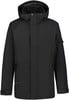 Schwarze Herren-Winterjacke mit Kapuze und Reißverschlusstaschen.