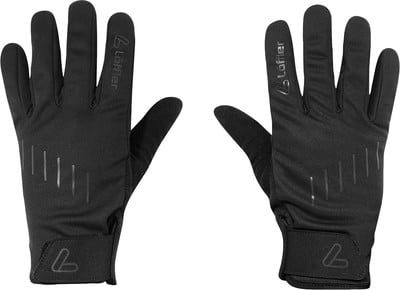 Schwarze Löffler Handschuhe mit Reflexionen und Logo.