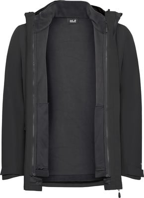 Schwarze Jacke mit offenem Reißverschluss und Fleece-Innenfutter. Schwarze Jacke mit offenem Reißverschluss und Fleece-Innenfutter.