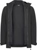 Schwarze Jacke mit offenem Reißverschluss und Fleece-Innenfutter.