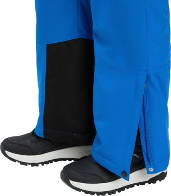 Blaue Skihose mit Reißverschluss am Bein und schwarzem Einsatz. Blaue Skihose mit Reißverschluss am Bein und schwarzem Einsatz.