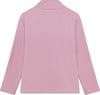 Rückansicht eines rosafarbenen Langarmshirts mit Stehkragen.