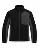 Schwarze Fleecejacke mit grauen Einsätzen und Spinnenlogo.