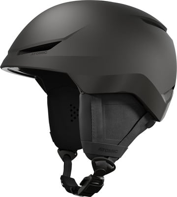 Schwarzer Atomic Skihelm mit verstellbarer Belüftung und Riemen. Schwarzer Atomic Skihelm mit verstellbarer Belüftung und Riemen.