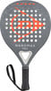 Grauer Dunlop Padel-Schläger mit orangefarbenem Logo und weißem Rahmen.