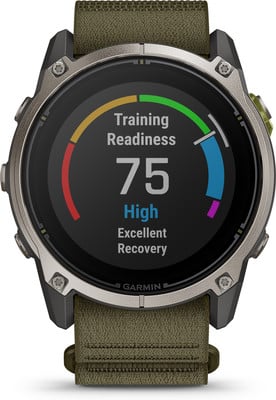 Eine Garmin Smartwatch zeigt eine hohe Trainingsbereitschaft von 75 mit exzellenter Erholung an.