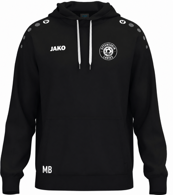 Schwarzer Kapuzenpullover mit Ottensheim Ladies Logo und JAKO Schriftzug.