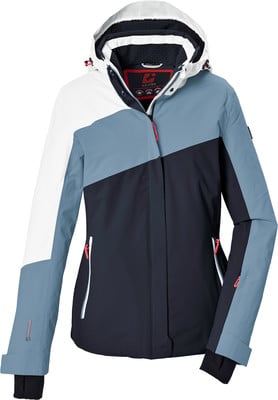 Damen-Skijacke mit Farbblöcken und Kapuze.