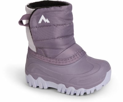 Lila Winterstiefel für Kinder mit weißem Berg-Logo und Klettverschluss. Lila Winterstiefel für Kinder mit weißem Berg-Logo und Klettverschluss.