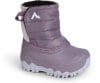 Lila Winterstiefel für Kinder mit weißem Berg-Logo und Klettverschluss.