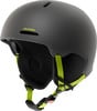 Grauer Alpina Skihelm mit grünen Gurten und Schnalle.