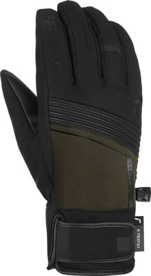 Schwarze Handschuhe mit khaki-Panel und Reusch-Logo, verstellbarer Riemen. Schwarze Handschuhe mit khaki-Panel und Reusch-Logo, verstellbarer Riemen.