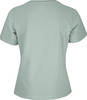 Grünes Damen-T-Shirt mit kurzen Ärmeln und Rundhalsausschnitt.