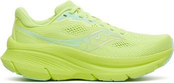 Leuchtend gelbe Saucony Laufschuhe mit mintgrünen Akzenten.